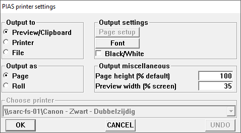 PIAS printer settings