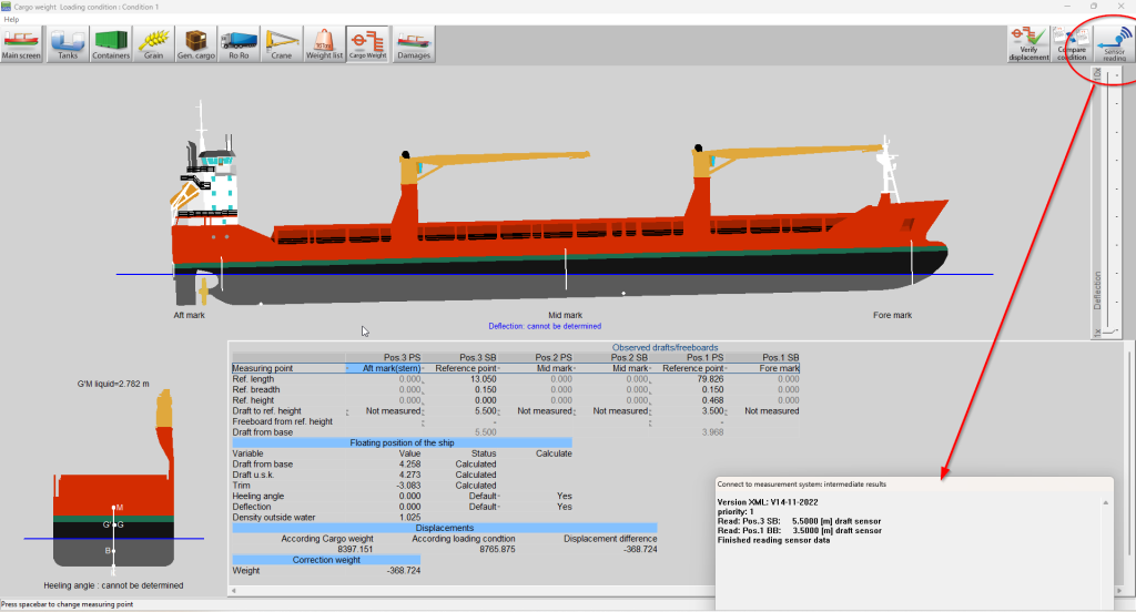 cargo weight sensor reading arrow